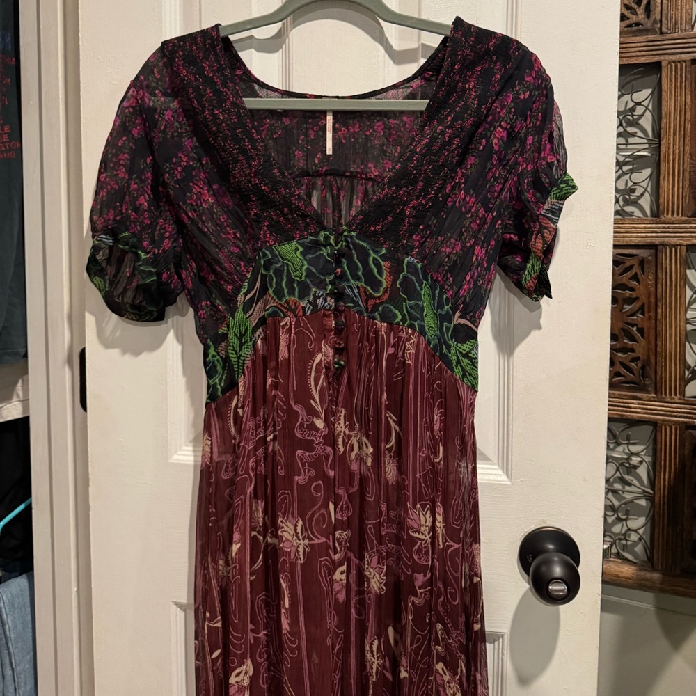 Boho Patchwork Maxi Dress - Purple, Green & Burgundy